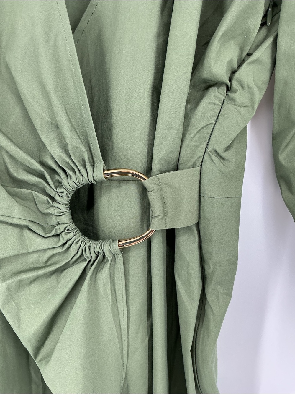 Veronica Beard Afton Wrap Dress Olive Green Ring Detail Midi Dress Size 10 - Picture 5 of 11